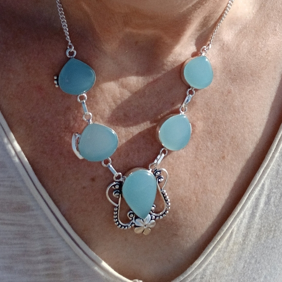New Blue Chalcedony 925 Silver Necklace. - Picture 14 of 16